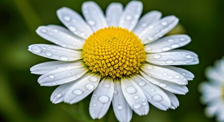 Fototapeta premium Chamomile Flower with Dew Drops - Close-up Macro of Delicate Petals