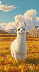 Fototapeta premium Adorable Alpaca in a Mountain Meadow