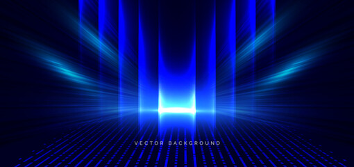 Abstract blue beam vertical on dark blue background. Speed motion moving movement concept.