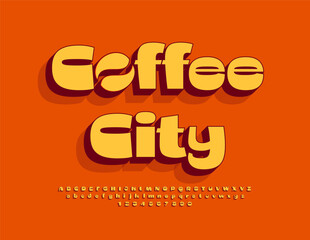 Vector Bright Advertisement Coffee City with Creative Bean. Modern Stylish Font. Elegant 3D Alphabet Letters and Numbers set.