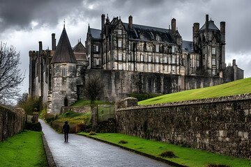 Obraz premium Historic European castle complex with pathway