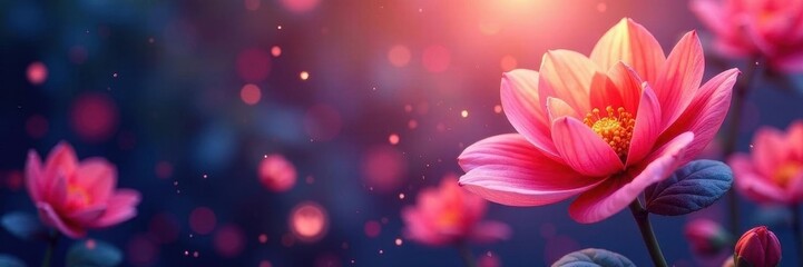 Fototapeta premium Swirling floral shapes, vibrant hues, bokeh effect, graphic, creative