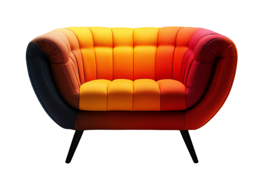 Colorful modern tufted sofa with smooth curves, perfect for stylish interior decor.