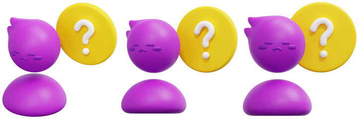 Set of Purple 3D Characters with Yellow Question Marks 3d Render Icon Illustration