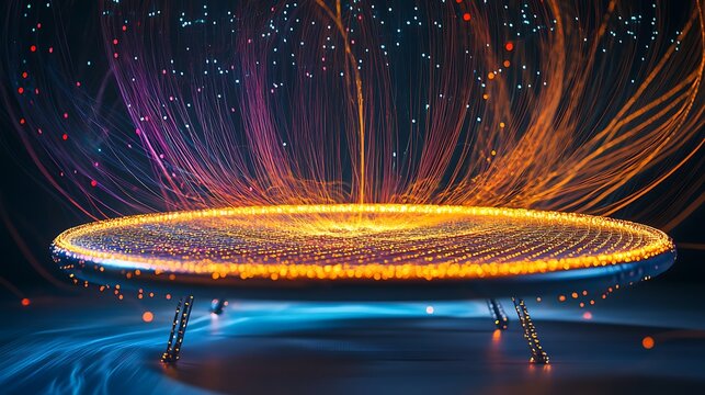 Abstract trampoline made of glowing threads