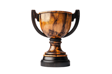 Elegant wooden trophy on a black base, ideal for awards and recognition ceremonies, isolated on white background.