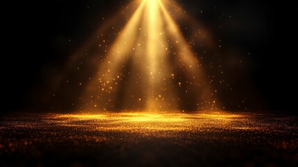 Golden light shines on sparkling surface against a dark background, creating a magical effect