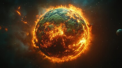 Burning planet in space