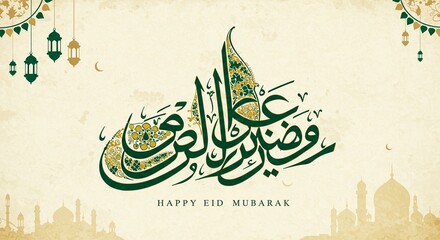 Happy Eid Mubarak Celebration with Traditional Lanterns and Festive Background