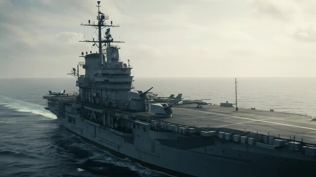 Military Vessel Sailing On Cloudy Sea