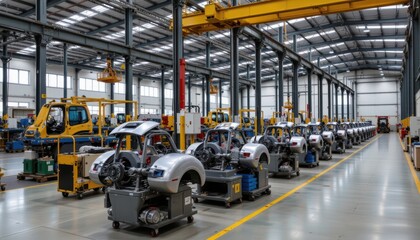 Fototapeta premium Automobile Manufacturing Assembly Line with Modern Machinery in Industrial Factory Setting