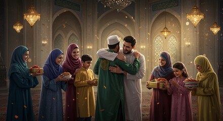 Happy Eid Mubarak Celebration with Traditional Lanterns and Festive Background