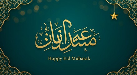 Happy Eid Mubarak Celebration with Traditional Lanterns and Festive Background