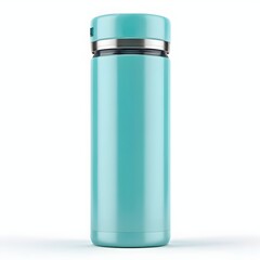 A clean, blank blue plastic bottle container with a cap is isolated on white