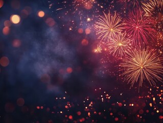 Obraz premium Night Sky Fireworks Display with Red and Gold Sparks