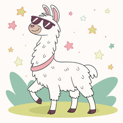 Cool Llama in Sunglasses Fun Cartoon Animal Vector Design