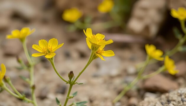 Close-up of yellow Moapa bladderpod flowers in Gold Butte National Monument, Nevada,   Moapa bladderpod,  Physaria tenella