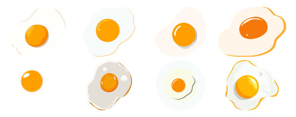 Set of  Fried egg Flat Vector Illustration on Transparent Background