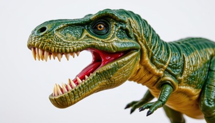 Obraz premium Detailed Close-Up of a Plastic Tyrannosaurus Dinosaur Toy with Vivid Colors and Realistic Features