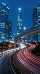 Fototapeta premium Shanghai Nights: Light Trails & Modern Skyline - Urban Landscape, China Architecture, Cityscape Photography
