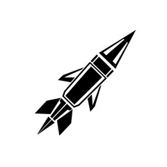 Rocket Icon: A black and white minimalist rocket icon on a bright background, suggesting ideas of space exploration, technology, and innovation. 