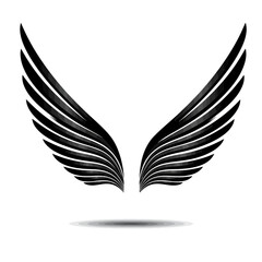 Obraz premium Soaring Silhouette: A graphic depiction of stylized wings, rendered in a sleek, monochromatic style, symbolizing freedom, aspiration, and the boundless potential of the human spirit.