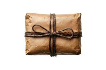 Wrapped gift box with twine, isolated on white background, perfect for holidays, birthdays, or special occasions.