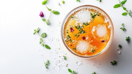 Refreshing Orange Herbal Infusion with Ice Cubes and Herbs