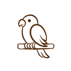 Outline Parrot Sitting on Branch Icon for Tropical Themes and Animal Illustrations