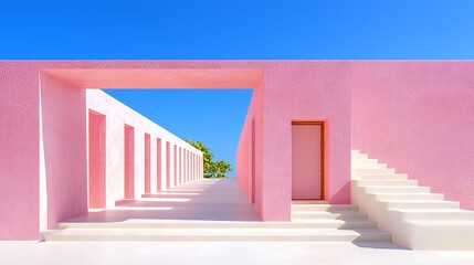 Fototapeta premium Pink Building Architectural Design and Blue Sky