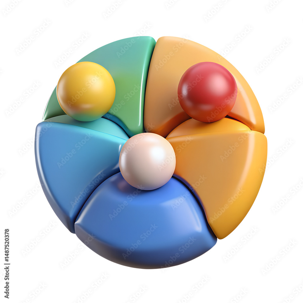 Poster creative multi colored round chart graph with spheres high quality 3d rendering icon on transparent 