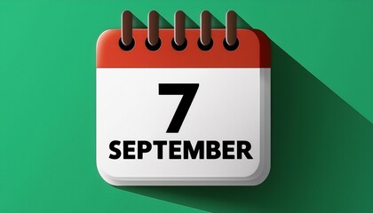 Illustration of paper calendar with date 7 September. Day and month for birthday, anniversary or appointment