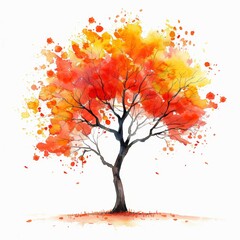 Vibrant Watercolor Autumn Tree Illustration