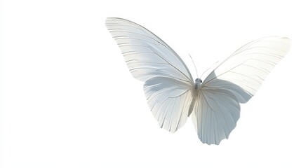 Fototapeta premium Translucent White Butterfly in Flight, Elegant Insect on a White Background