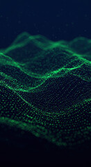 Green Data Wave: Abstract Particle Mesh, Digital Network Background, Sci-Fi Visuals, Technology Wallpaper, Glowing Dot Pattern, Futuristic Art