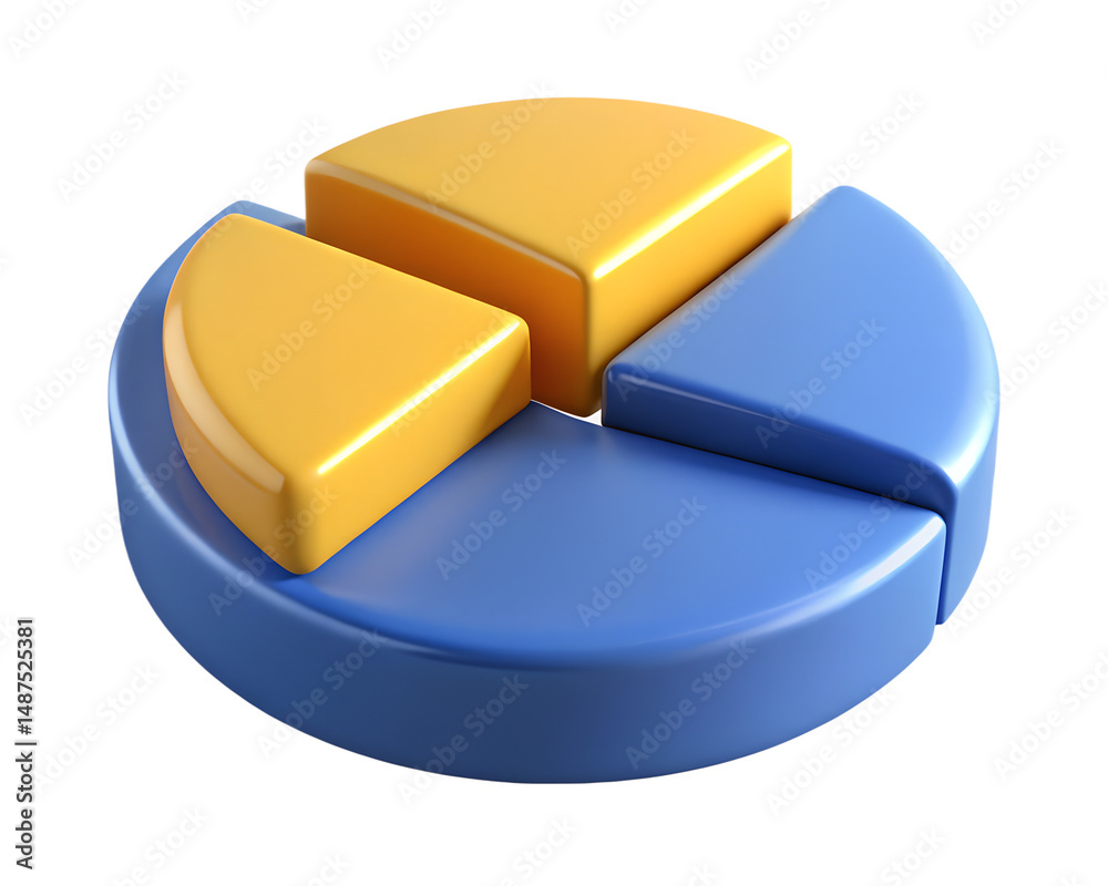 Poster isolated circular pie chart with yellow and blue segments representing financial data high quality 3