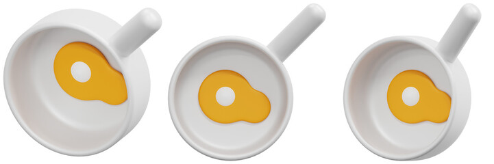 Set of Small White Pans with Fried Eggs 3d Render Icon Illustration