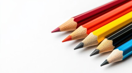 Obraz premium Vibrant Color Pencils Arranged on a Clean White Surface for Creative Arts