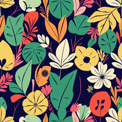 Botanical pattern for printing on wall decorations, covers, leaflets, business cards. Oil paint