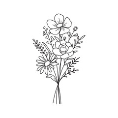 Wildflower bouquet vector. Rose flower bouquet. Hand drawn flower, wild plant, botanical vector illustration