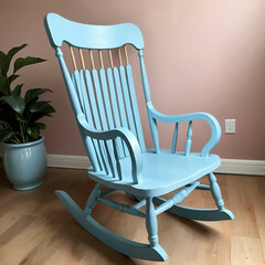 A classic rocking chair painted in matte pastel blue