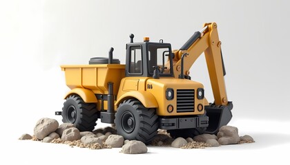 Fototapeta premium Yellow Excavator on Gravel Rocks