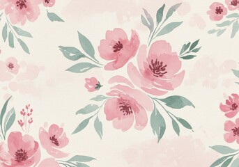 Elegant Watercolor Floral Pattern Pink Blush Flowers and Greenery Seamless Design