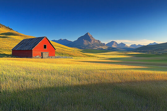 Picturesque montana landscape showcasing rural charm with a vibrant red barn