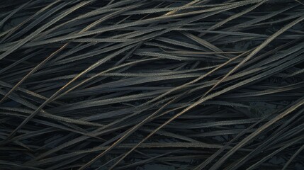 Dark, dewy blades of grass, intricately layered.