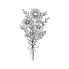 Wildflower bouquet vector. Flower bouquet. Hand drawn flower, wild plant, botanical vector illustration	