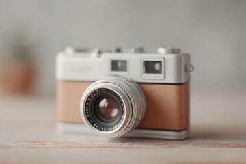 classic vintage camera placed on wooden desk captures essence of nostalgic photography