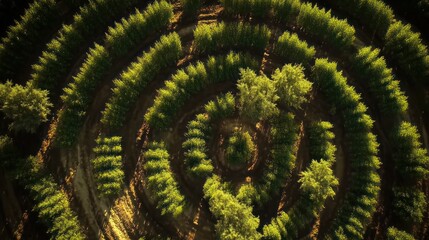 Aerial View of a Circular Plantation: A Symphony of Green