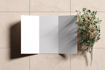 Tri-fold Brochure Mockup: Minimalist Design with Greenery