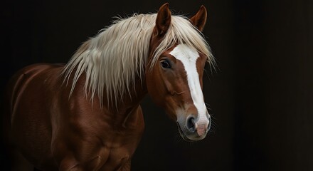 Obraz premium illustration of a beautiful pinto horse with a predominantly brown and white coat and a long, flowing blonde mane and tail